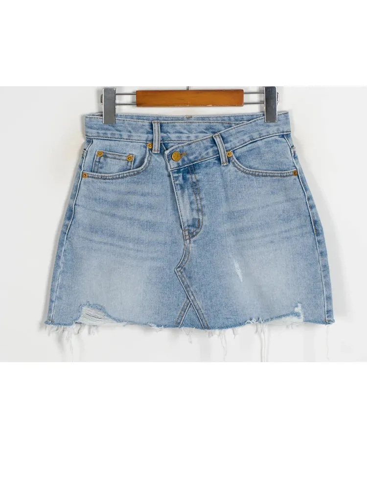 Advbridge -  Vintage Ripped Irregular Waist Denim Skirt Women Jeans Skirts Summer New Trend High Street Mini Skirt Sexy A Line Denim Skirts