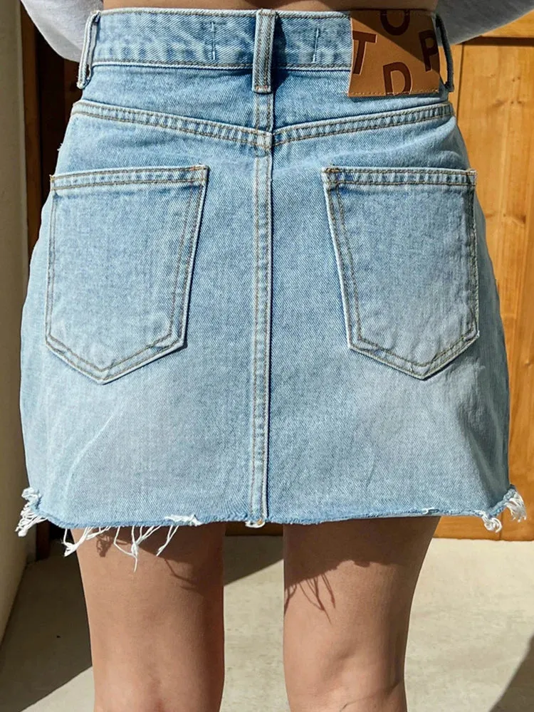 Advbridge -  Vintage Ripped Irregular Waist Denim Skirt Women Jeans Skirts Summer New Trend High Street Mini Skirt Sexy A Line Denim Skirts