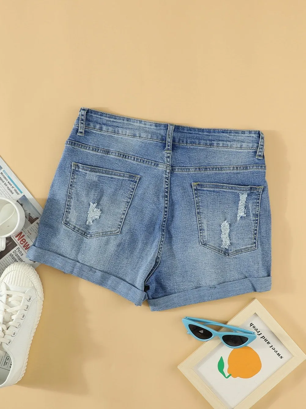 All-American Ripped Denim Shorts