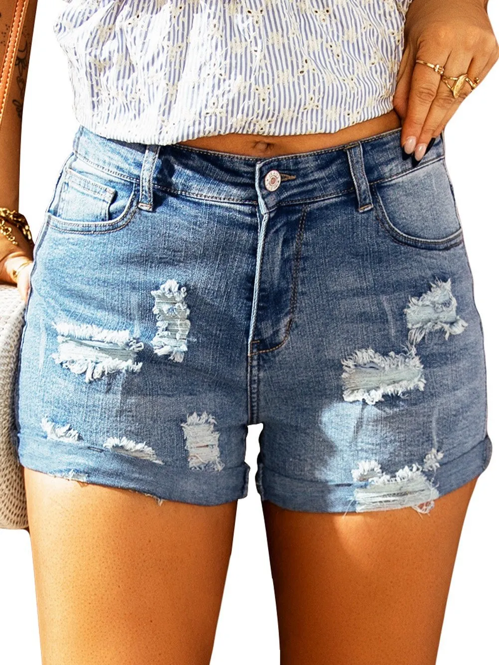 All-American Ripped Denim Shorts