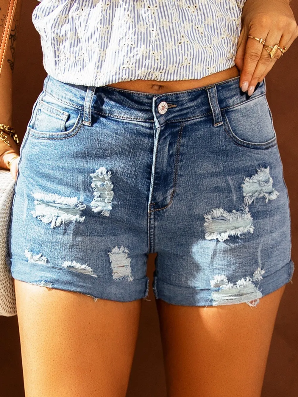 All-American Ripped Denim Shorts