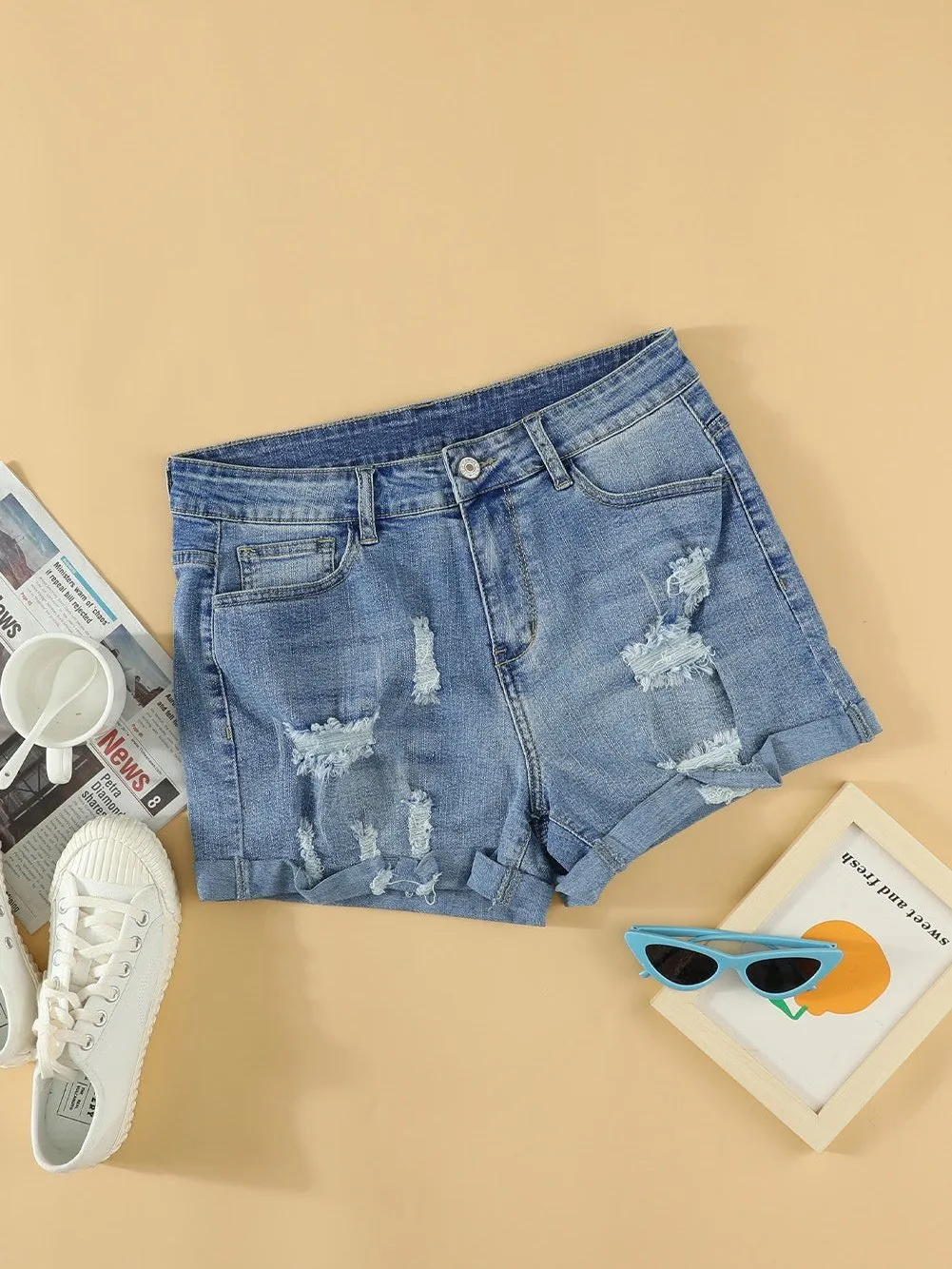 All-American Ripped Denim Shorts