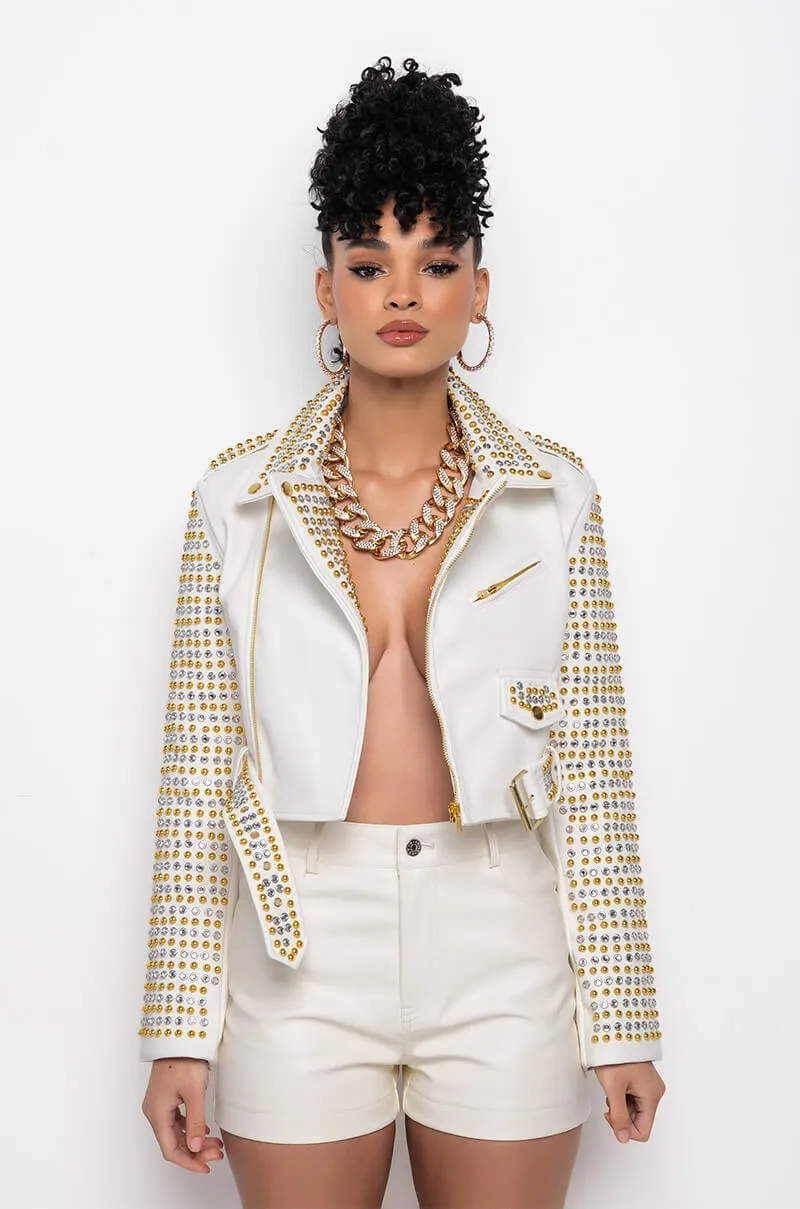 AZALEA WANG GOLDIE MIX METAL MOTO JACKET