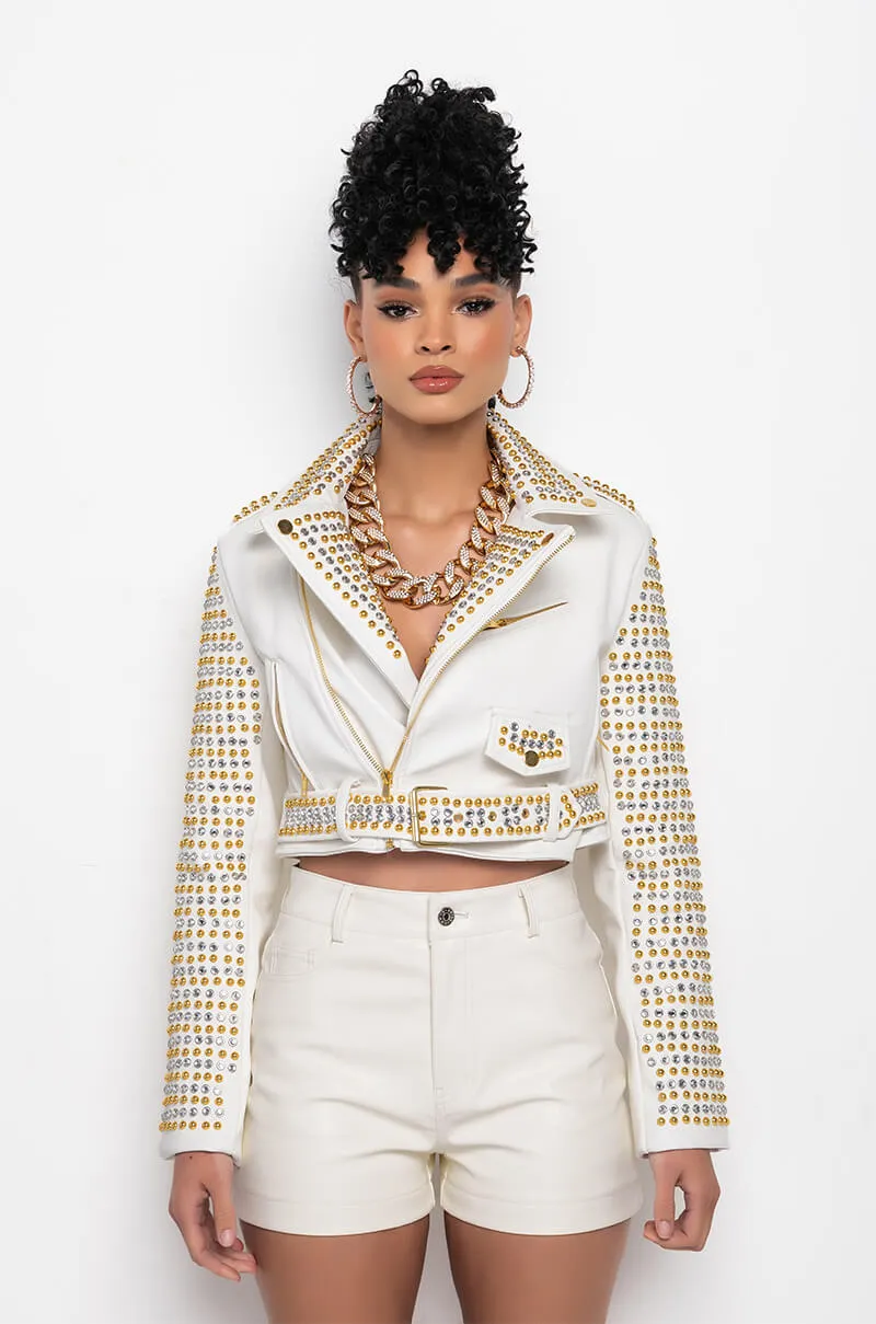 AZALEA WANG GOLDIE MIX METAL MOTO JACKET