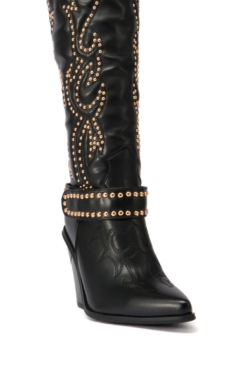 AZALEA WANG MAITIA BLACK EMBELLISHED WESTERN BOOT