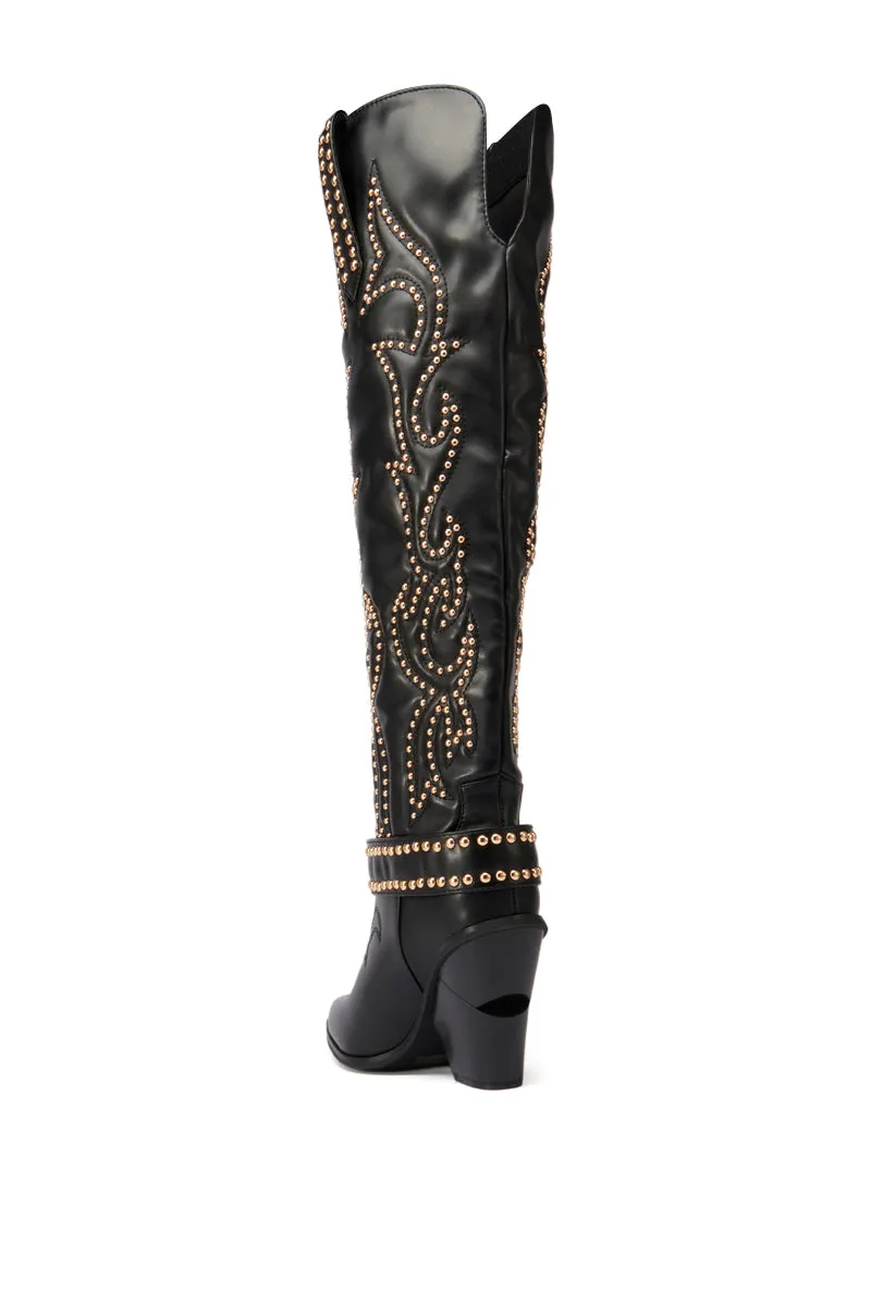 AZALEA WANG MAITIA BLACK EMBELLISHED WESTERN BOOT