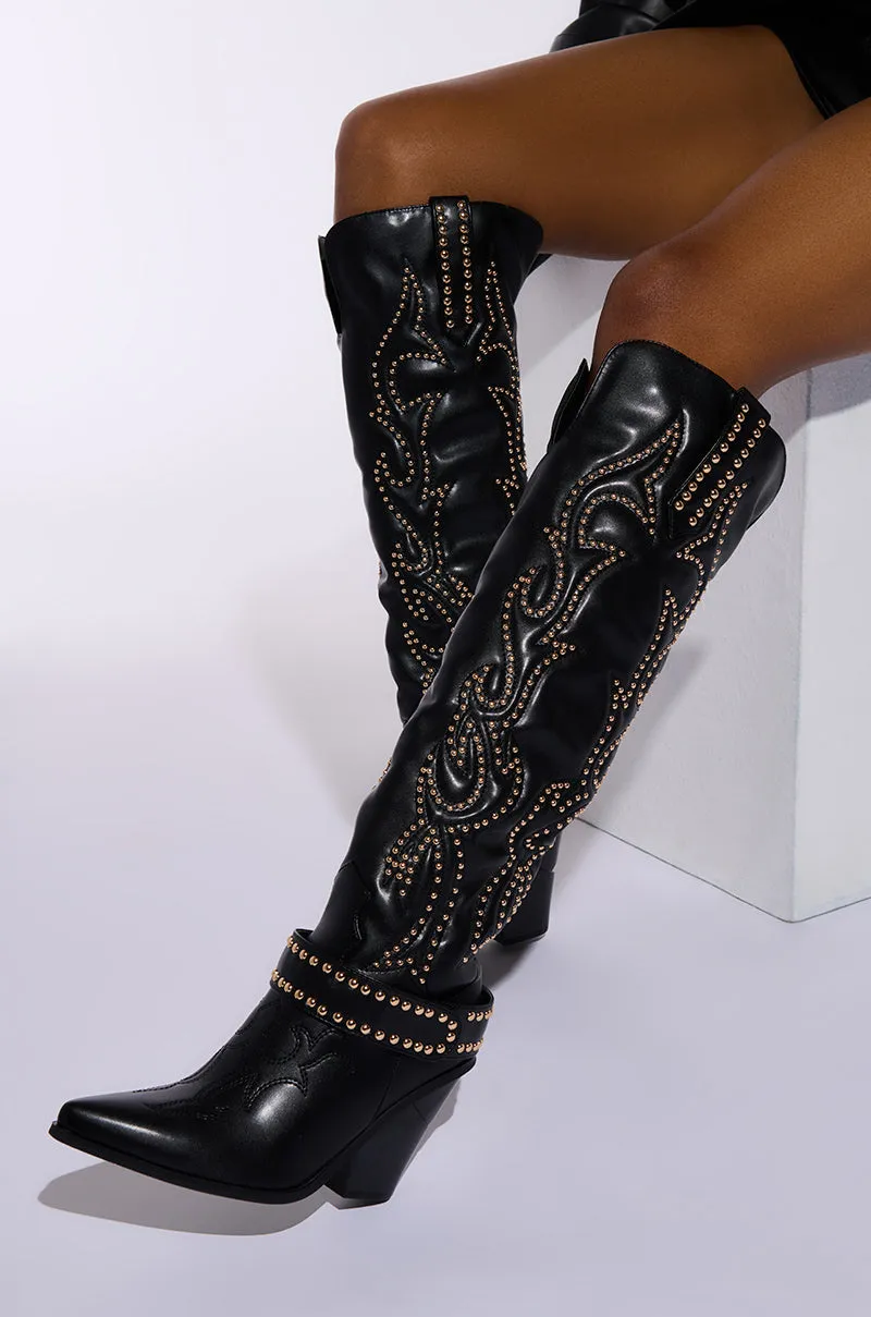 AZALEA WANG MAITIA BLACK EMBELLISHED WESTERN BOOT