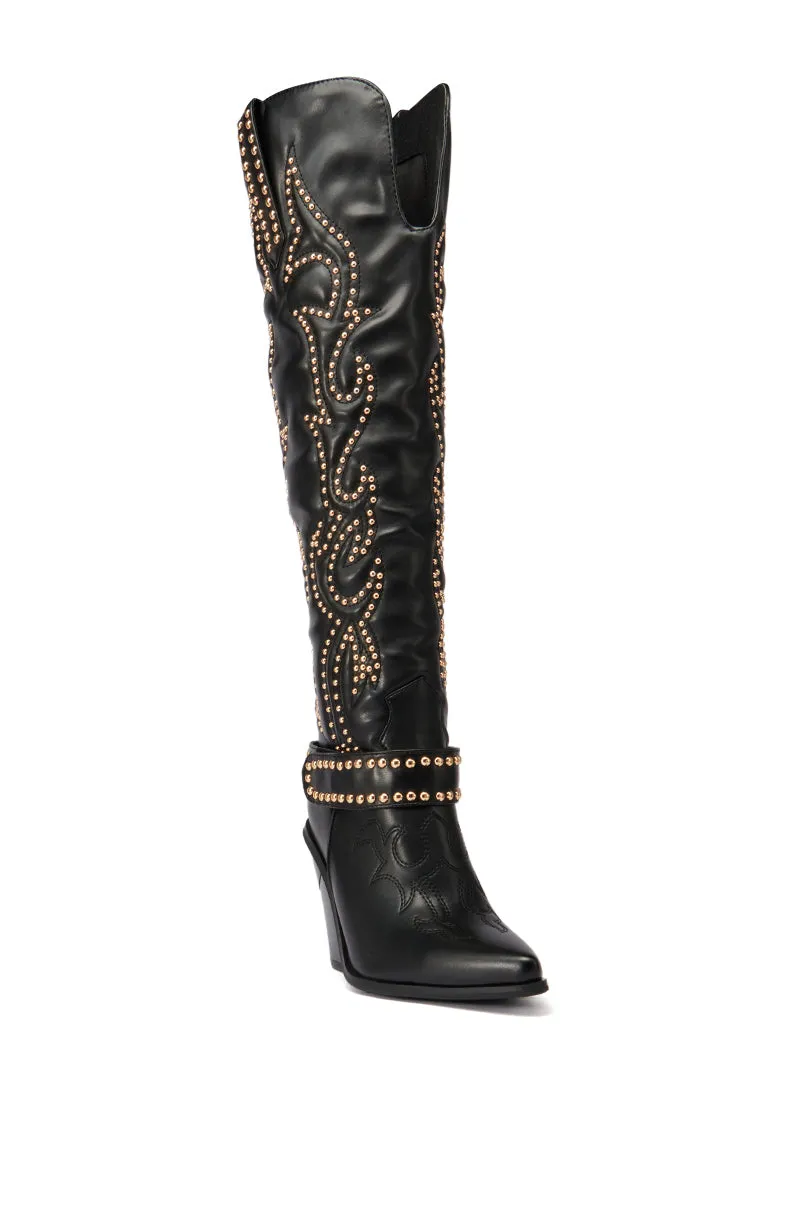 AZALEA WANG MAITIA BLACK EMBELLISHED WESTERN BOOT