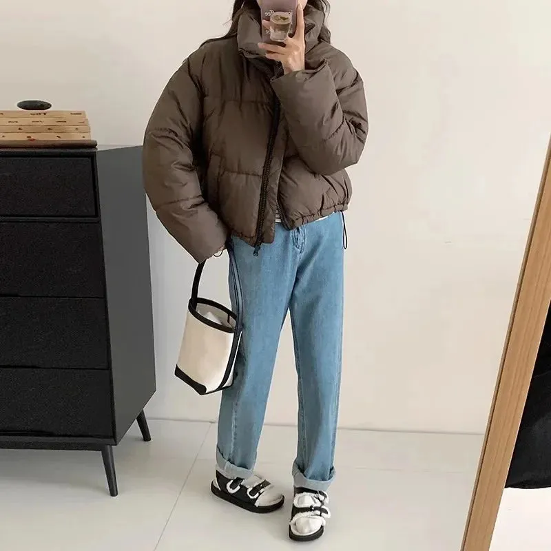 binfenxie 2024 New Women Solid Loose Puffer Jacket Winter Korean Chic Oversized Thickened Warm Parkas Female Coat Lady Padded