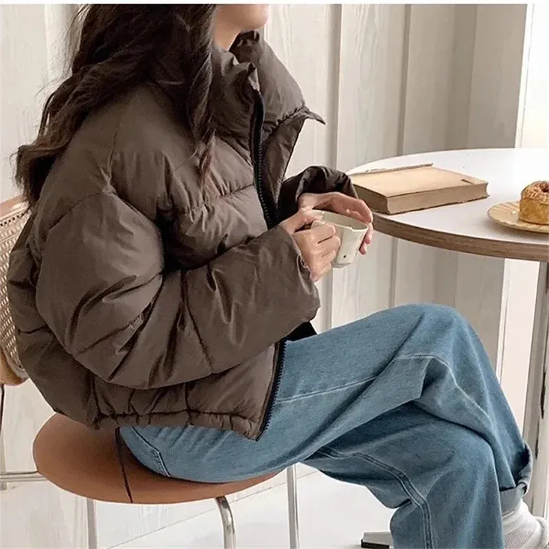 binfenxie 2024 New Women Solid Loose Puffer Jacket Winter Korean Chic Oversized Thickened Warm Parkas Female Coat Lady Padded