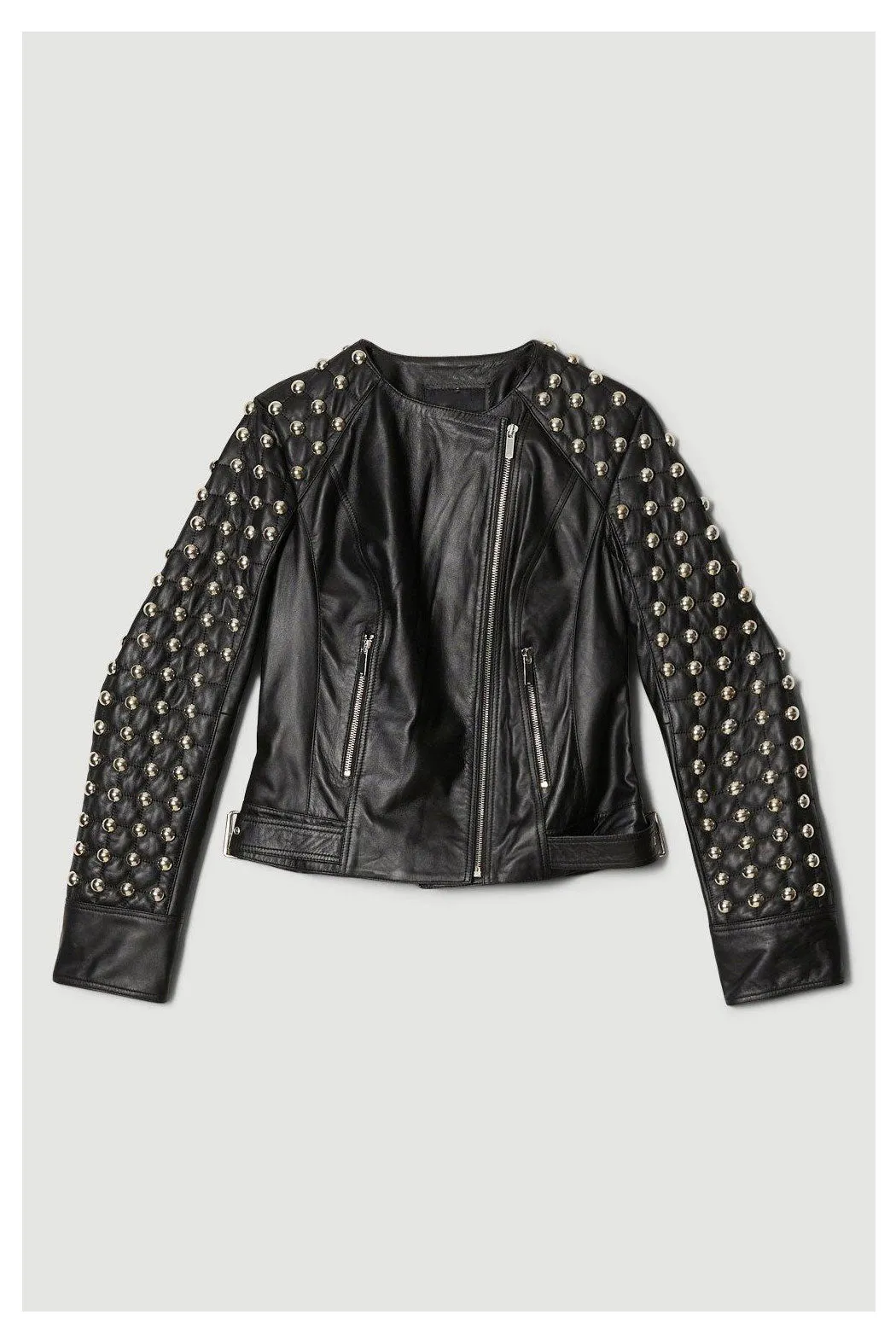 Black Women Style Silver Spiked Studded Leather Jacket