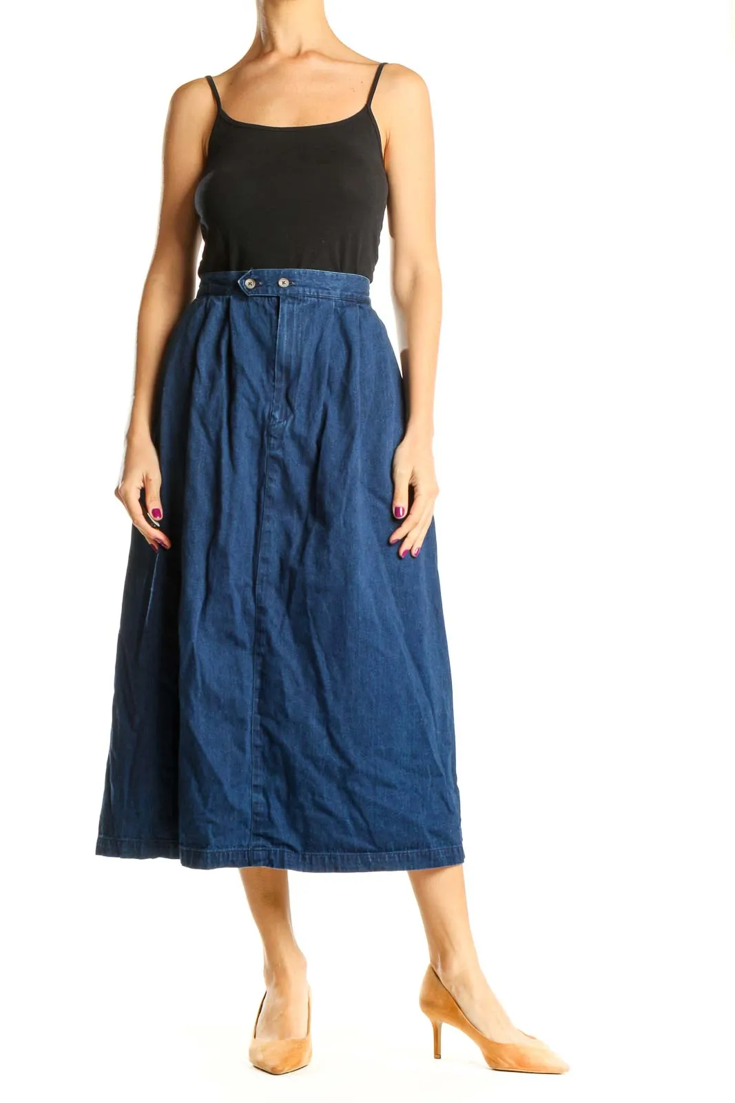 Blue Retro Denim A-Line Skirt