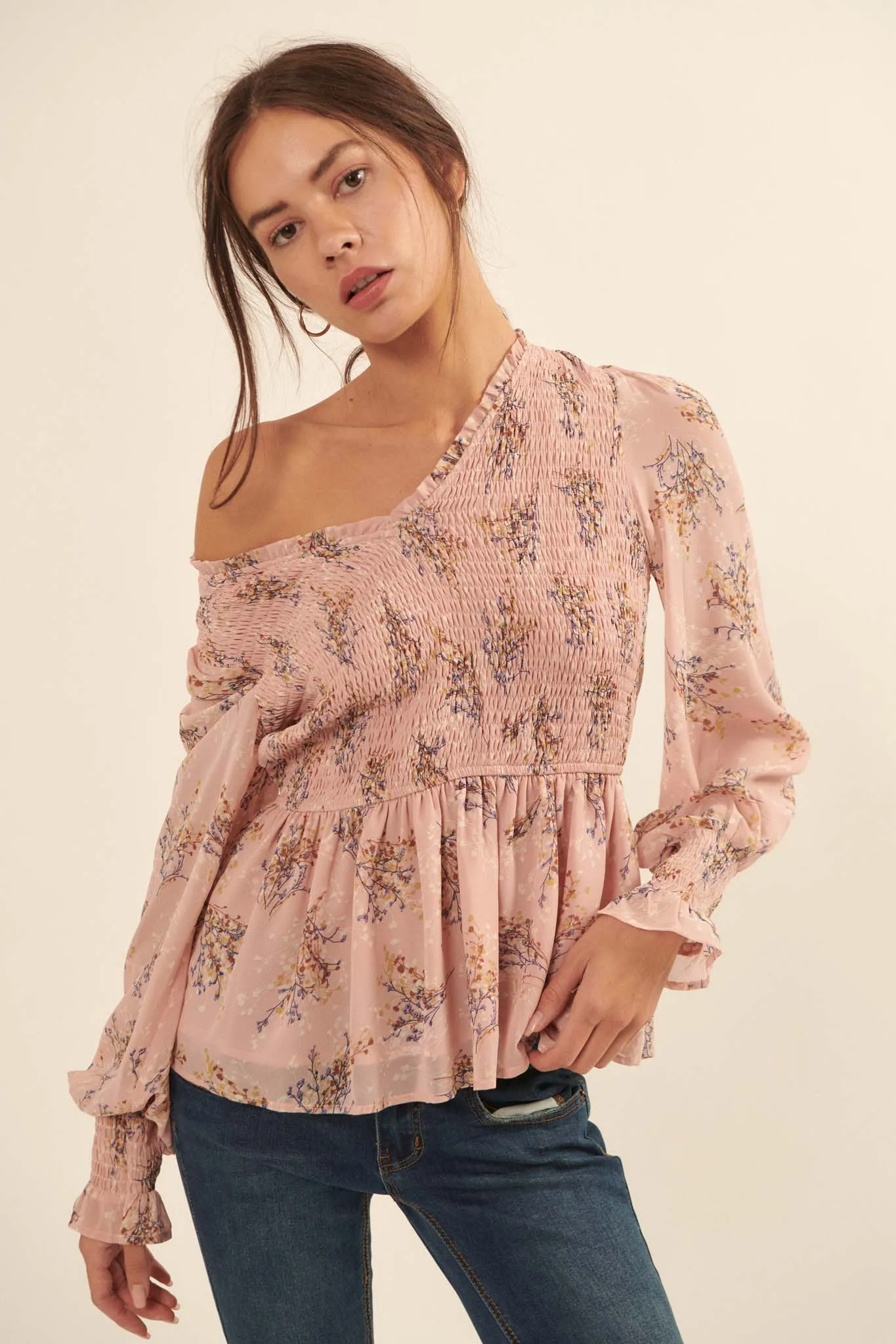 Budding Joy Smocked Floral Peasant Top