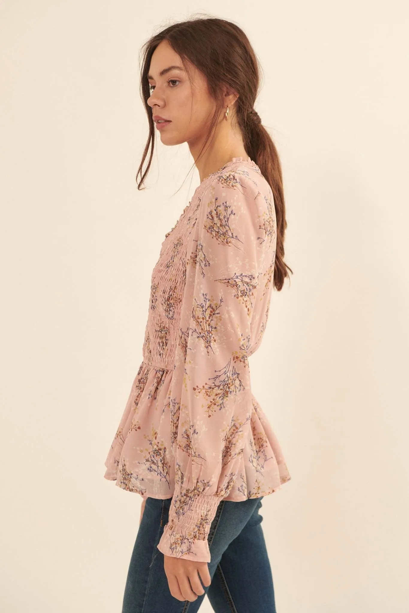 Budding Joy Smocked Floral Peasant Top