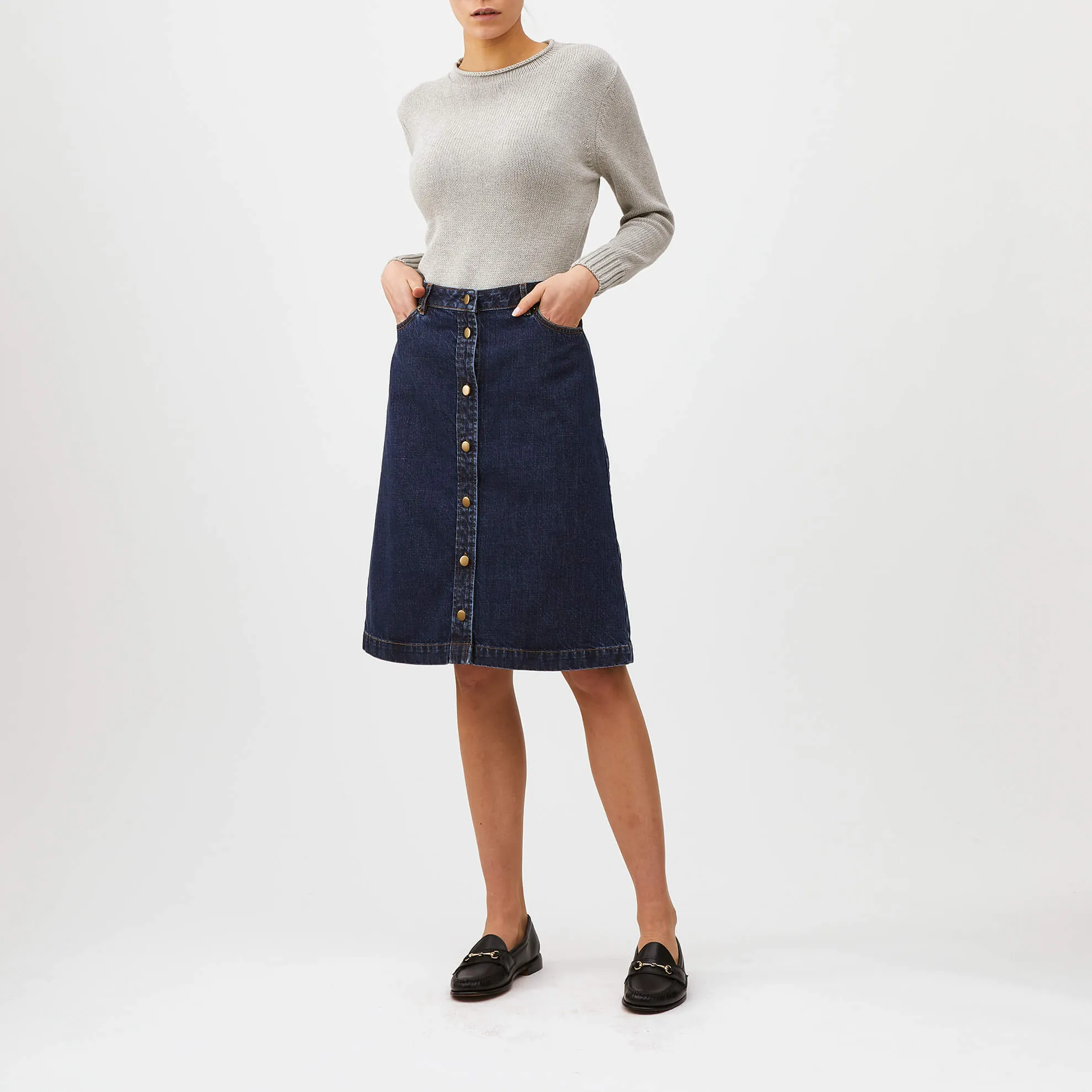 Button Front Denim Skirt