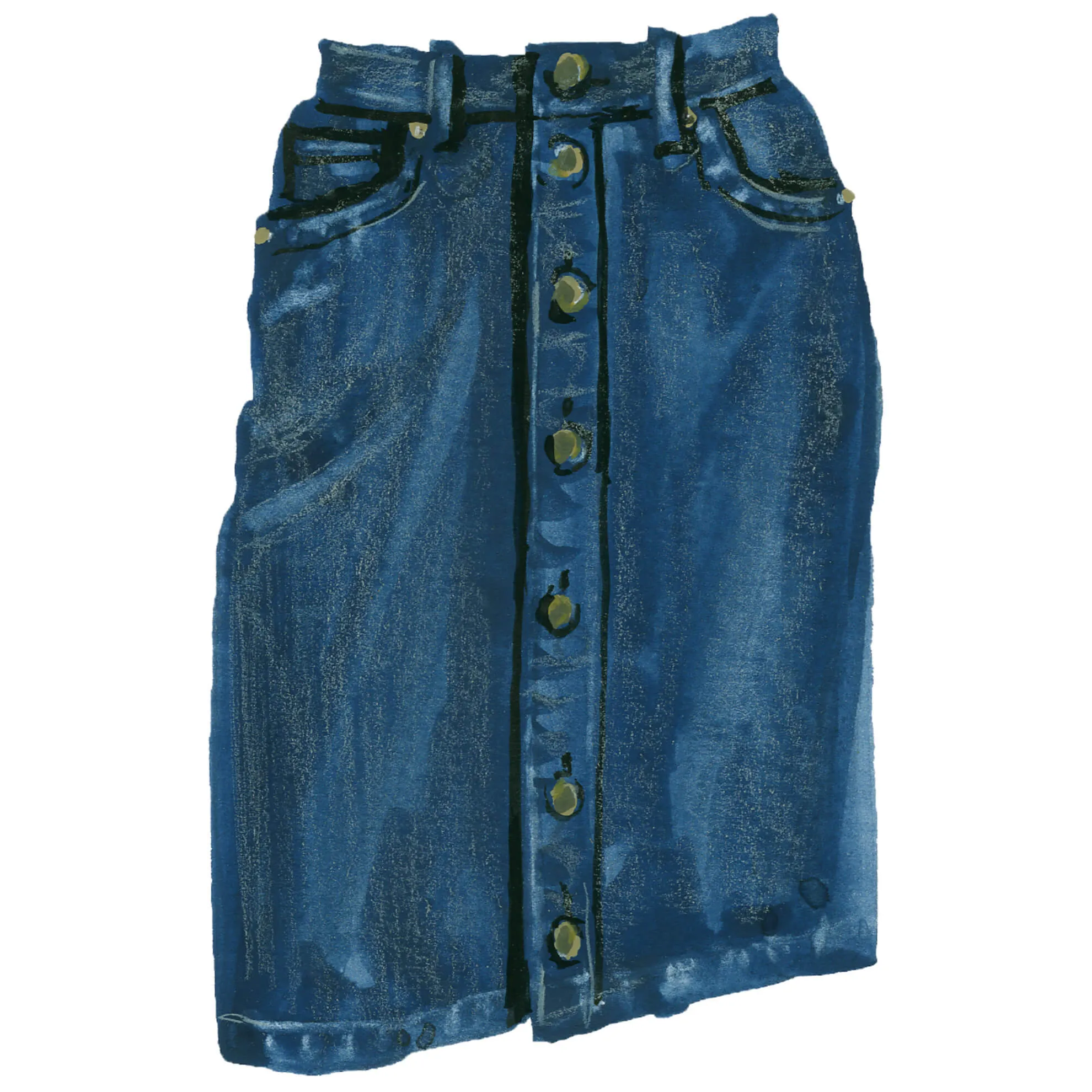 Button Front Denim Skirt