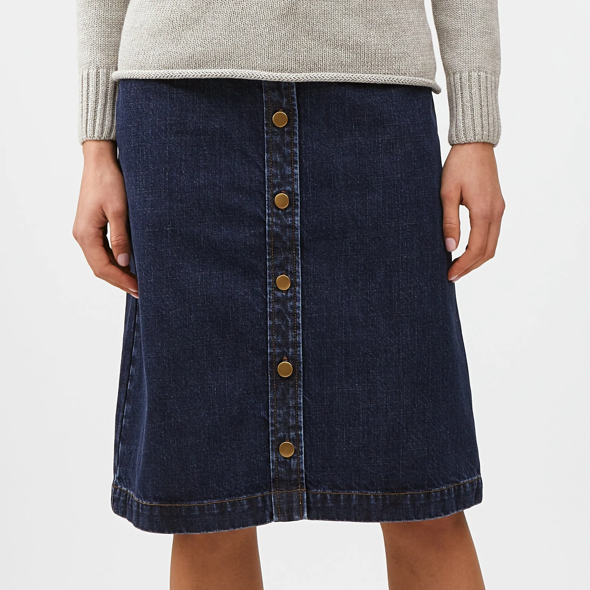 Button Front Denim Skirt