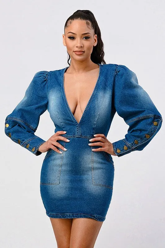 Casual Denim Ruffle Mini Dress