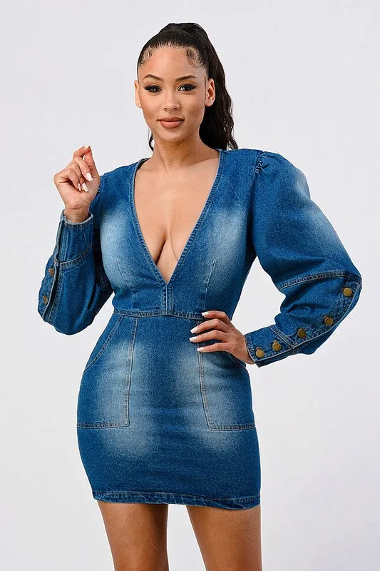 Casual Denim Ruffle Mini Dress