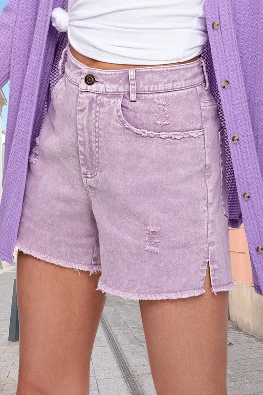 CASUAL WASHED STYLE DENIM SHORTS WITH POCKETS