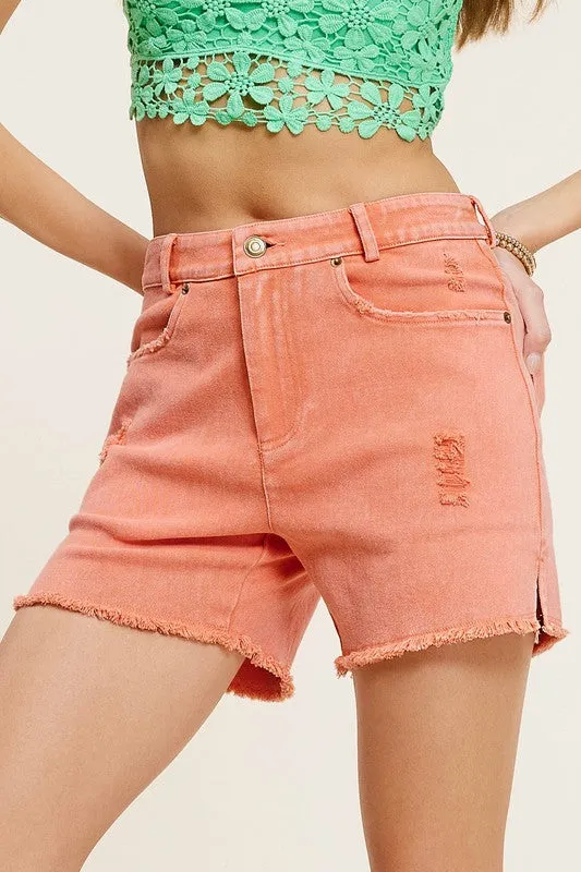 CASUAL WASHED STYLE DENIM SHORTS WITH POCKETS