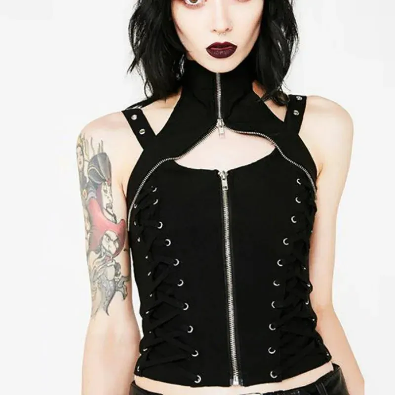 Dark Sexy High Waist Streetwear Bandage Rave Gothic Crop Harajuku Top