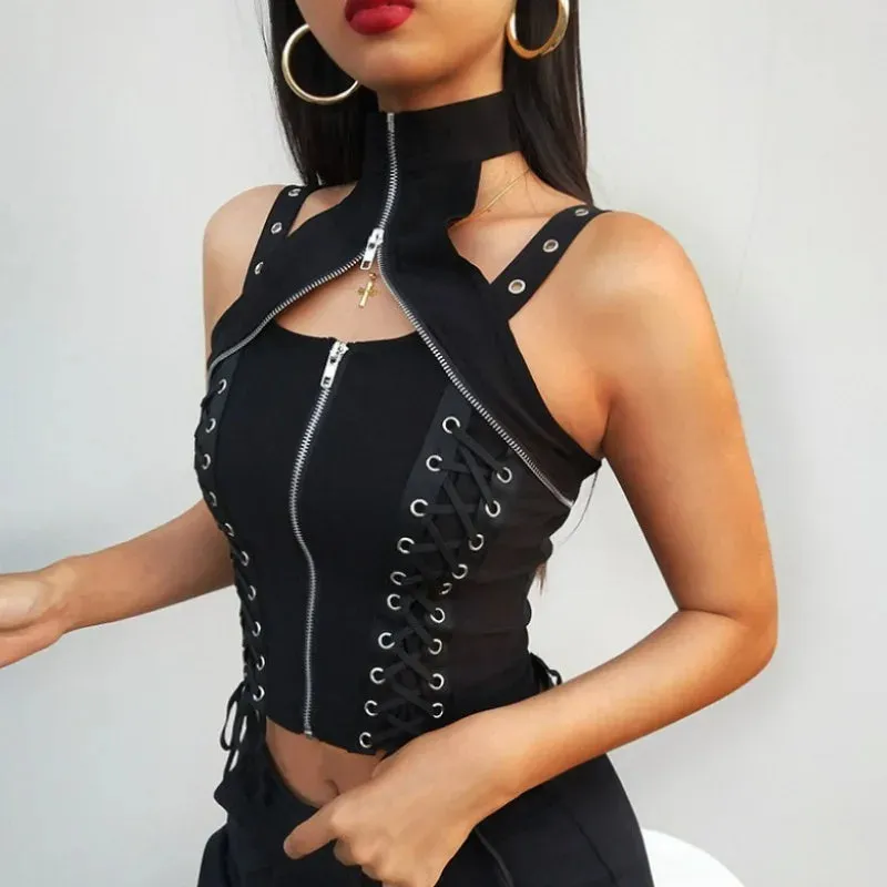 Dark Sexy High Waist Streetwear Bandage Rave Gothic Crop Harajuku Top