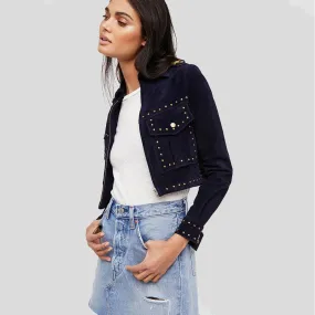 Eliza Blue Studded Suede Leather Jacket