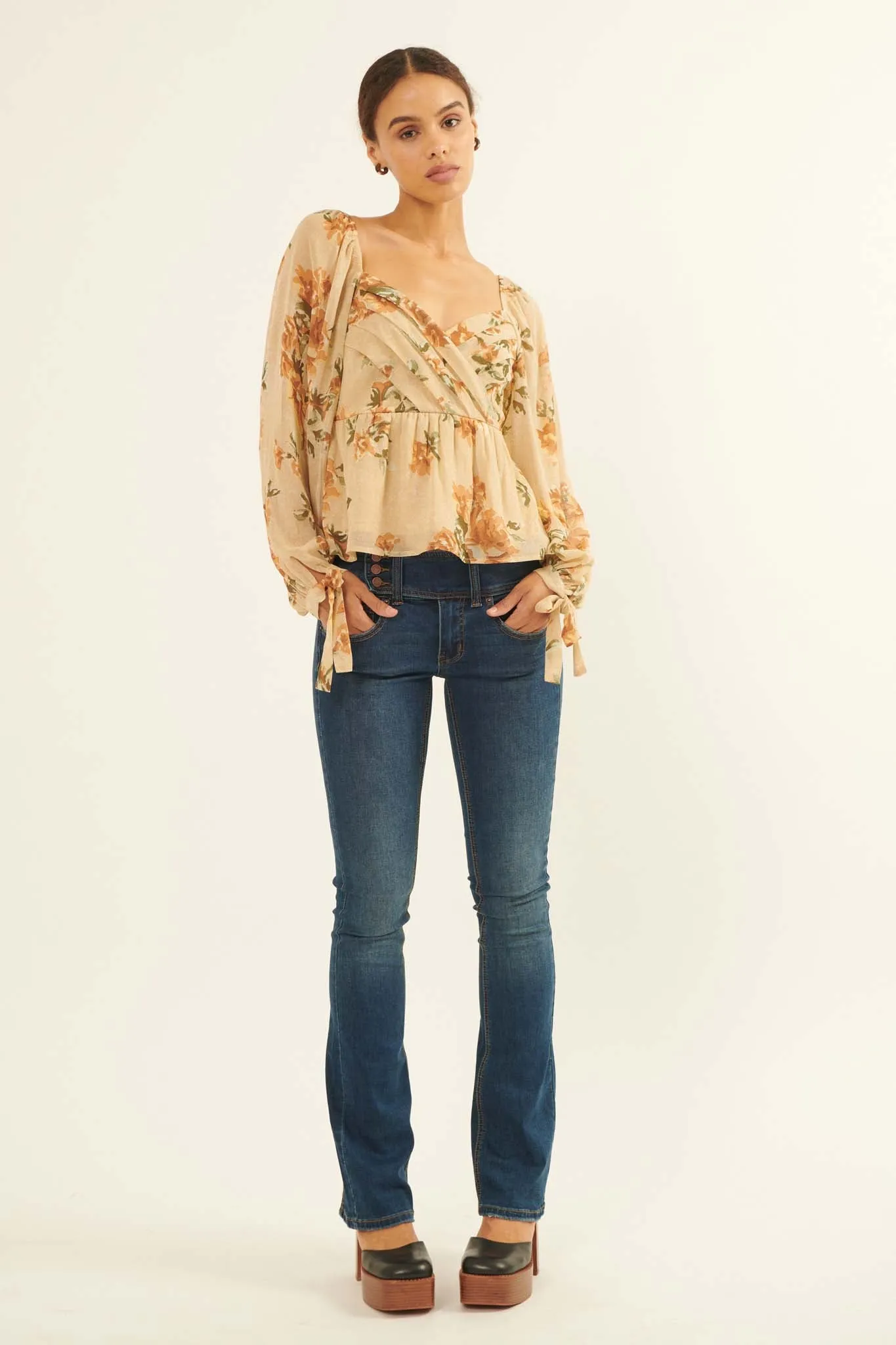 Enchanted Garden Floral Chiffon Peasant Top