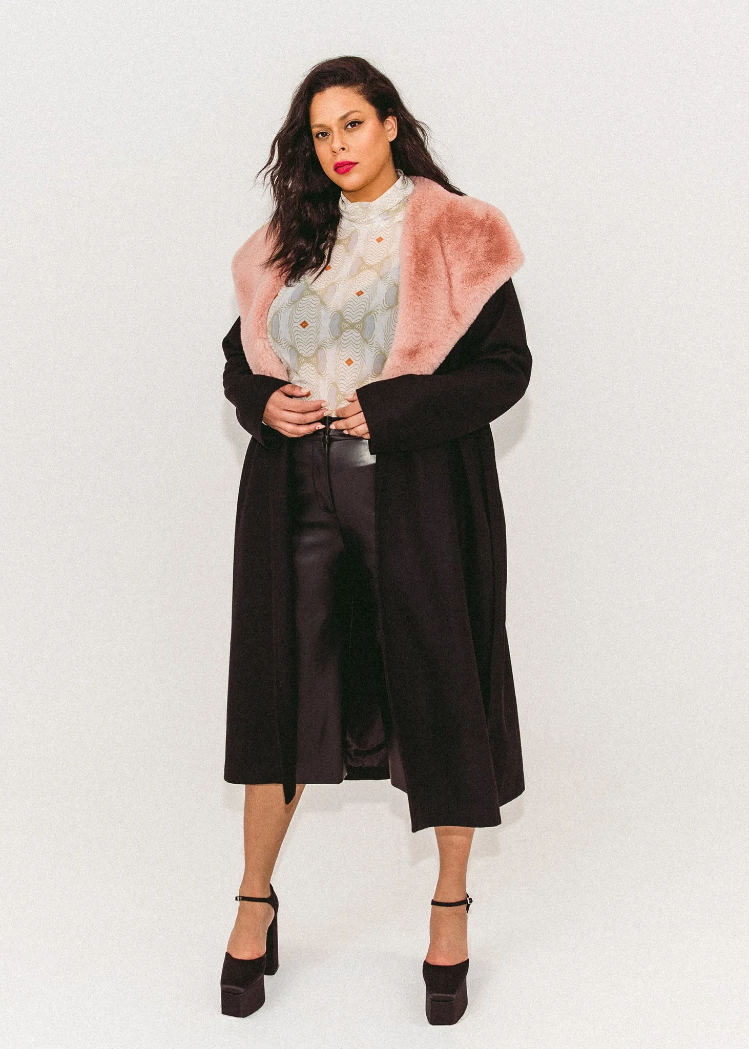 Faux Fur Collar Wrap Coat