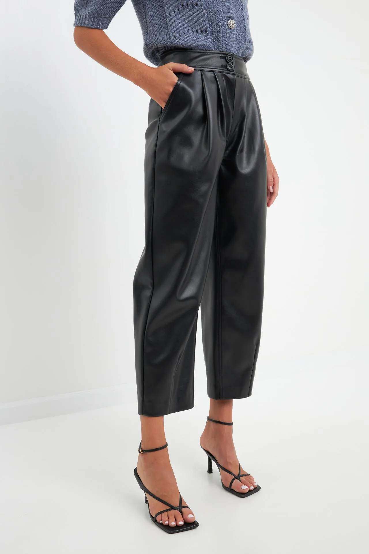 Faux Leather Pleated Trouser Pants