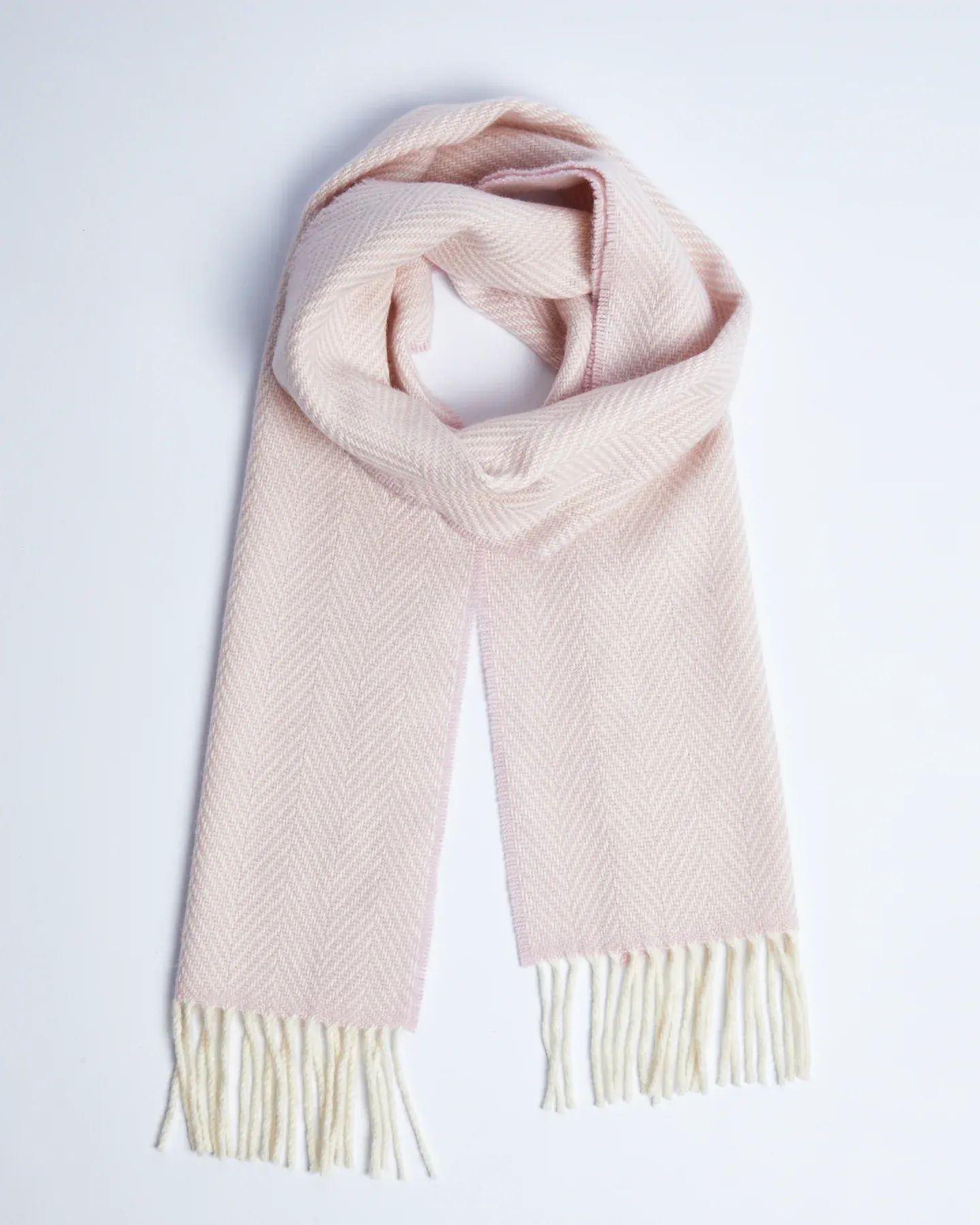 Foxford Pink and White Herringbone Cashmere Blend Scarf