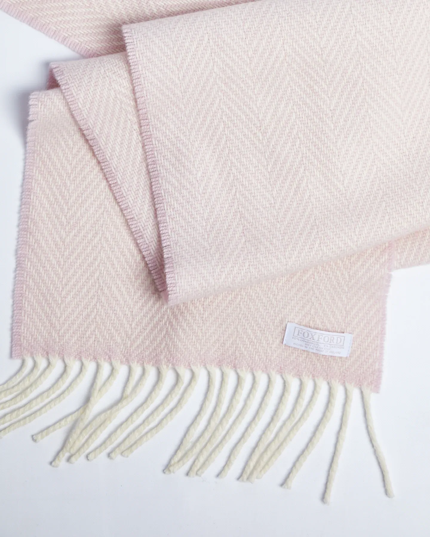 Foxford Pink and White Herringbone Cashmere Blend Scarf