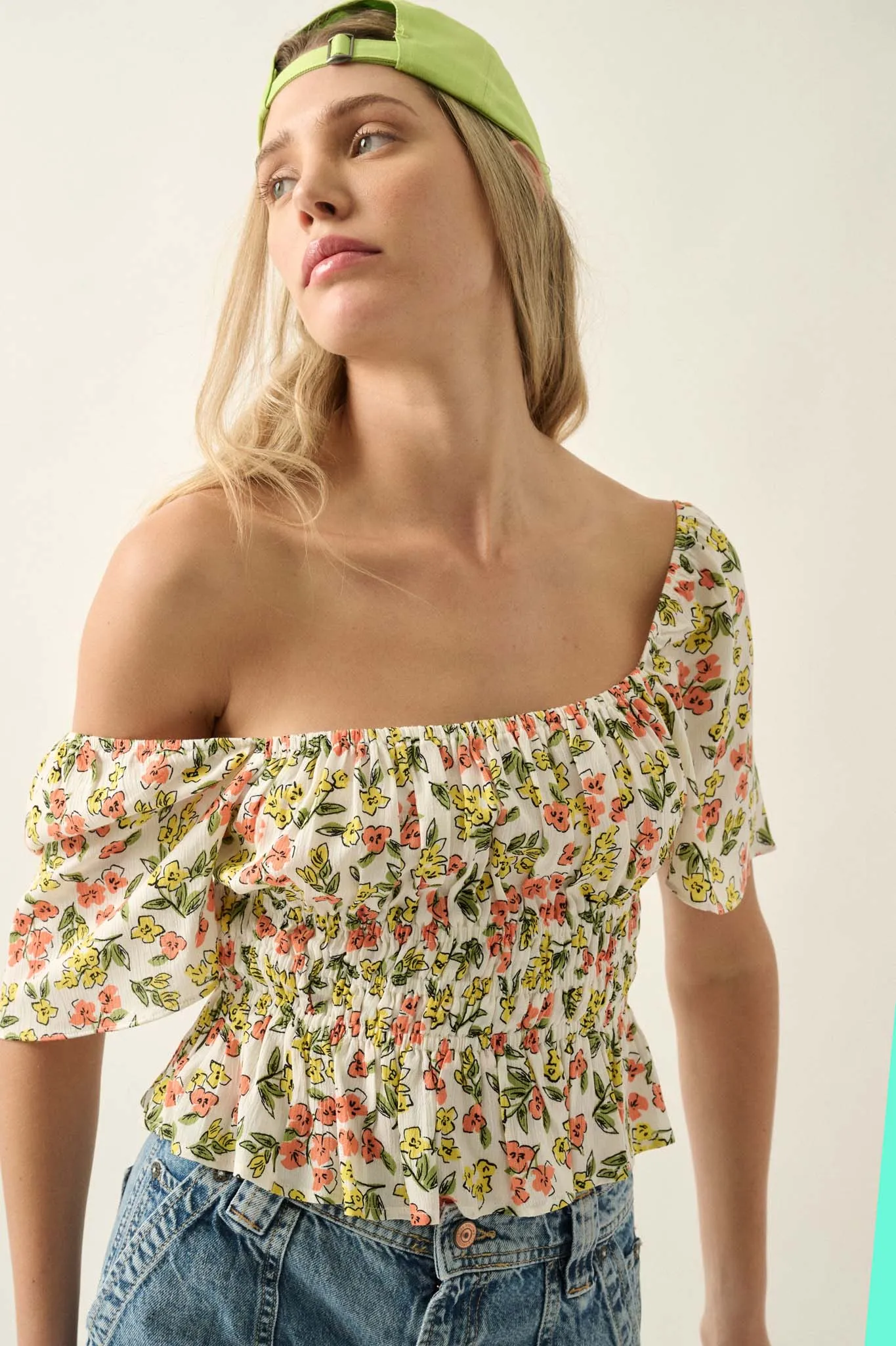 Fresh Blooms Floral Lace-Up Peasant Top