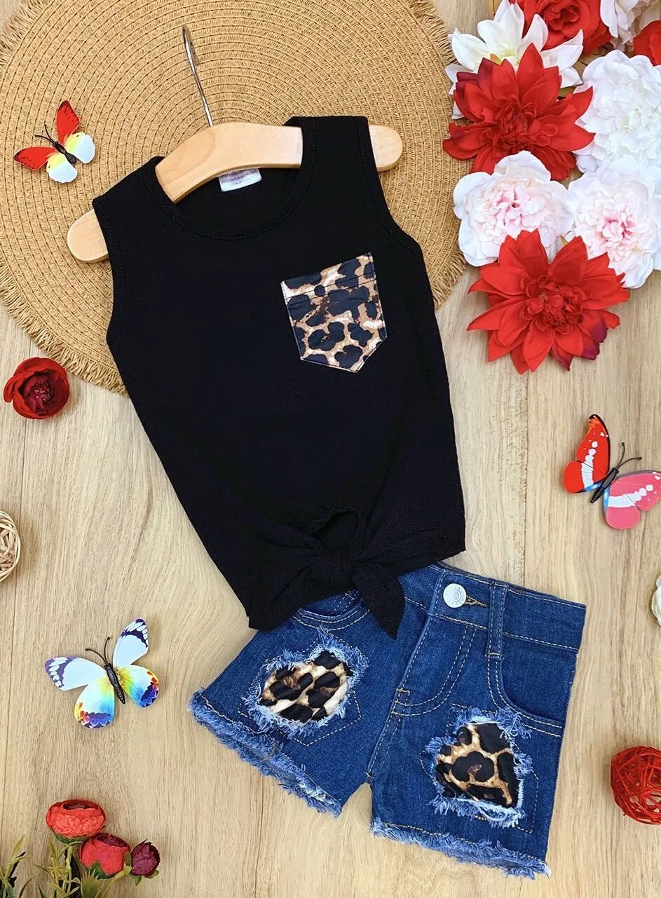 Girls Cool Leopard Top and Denim Short Set