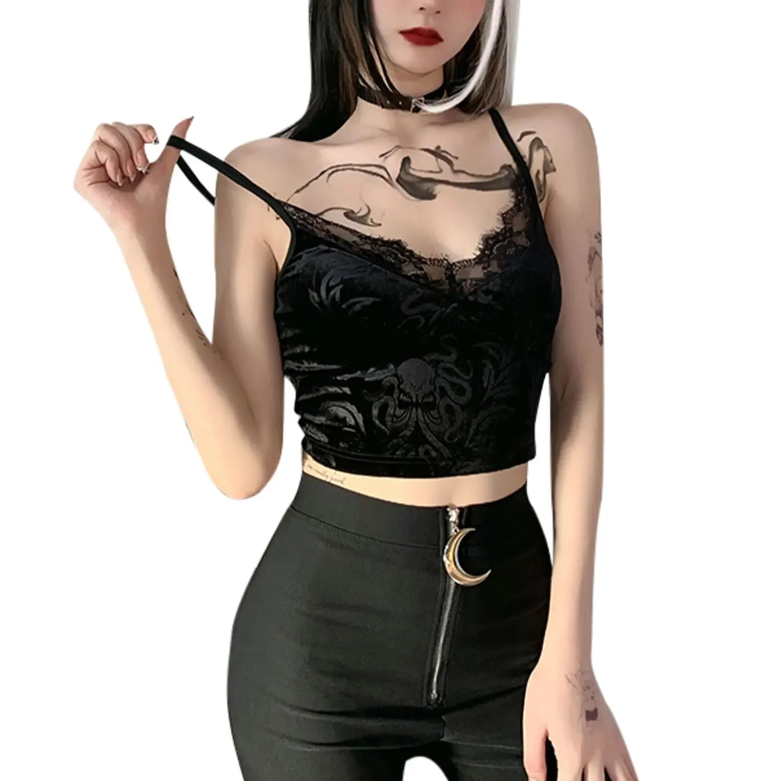 Gothic Floral Lace Trim Crop Top