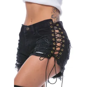 GOTHIC RIPPED MINI JEAN SHORTS