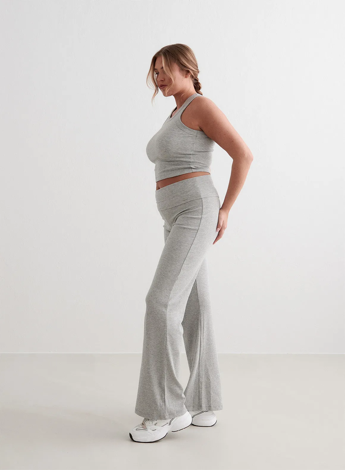 Grey Melange Ease Ribbed Pants