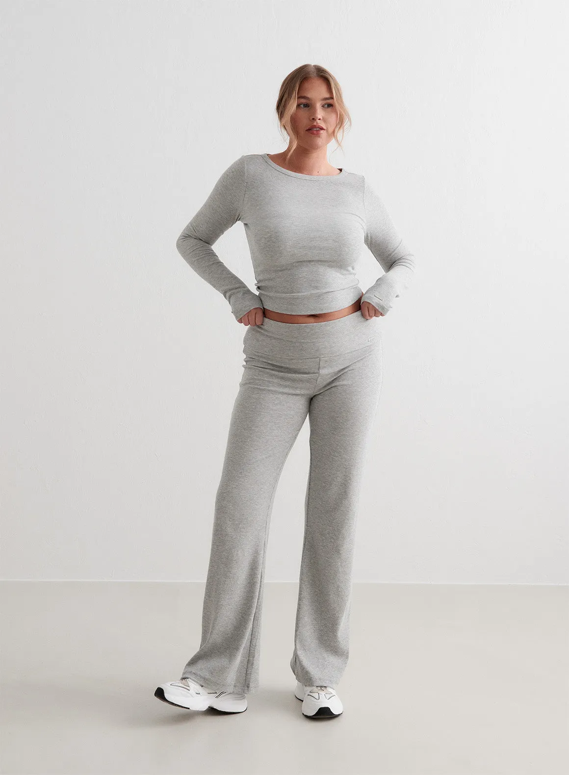 Grey Melange Ease Ribbed Pants