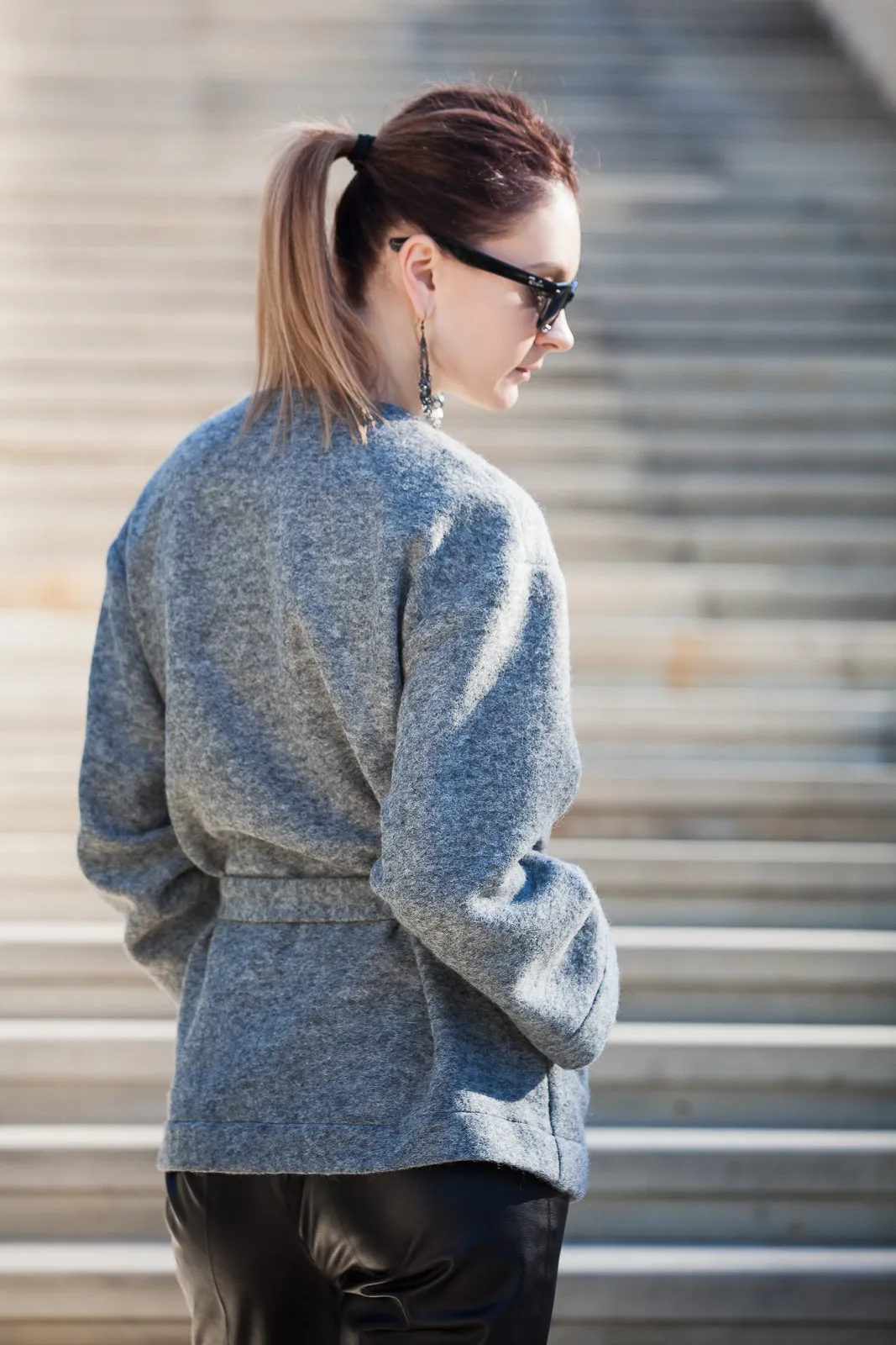 GREY WOOL WRAP BELTED JACKET