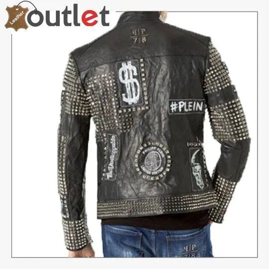 Handmade Mens Black Fashion Studded Punk Style Leather Jacket