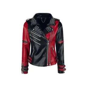 Handmade Women Black Fashion Studded Punk Style Leather Jacket 10 jackets