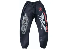 HELLSTAR AIRBRUSHED SKULL CUFFED SWEATPANTS MIDNIGHT DYE BLACK