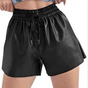 High Waisted Black Leather Shorts for Women