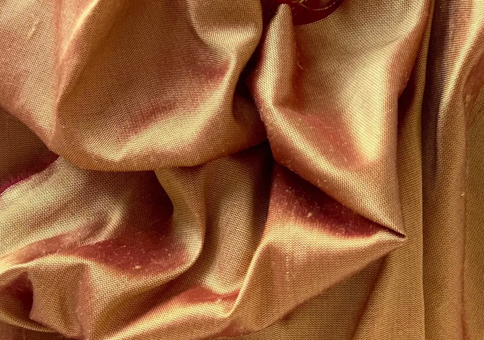 Iridescent Saffron & Cranberry Crisp Silk Shantung