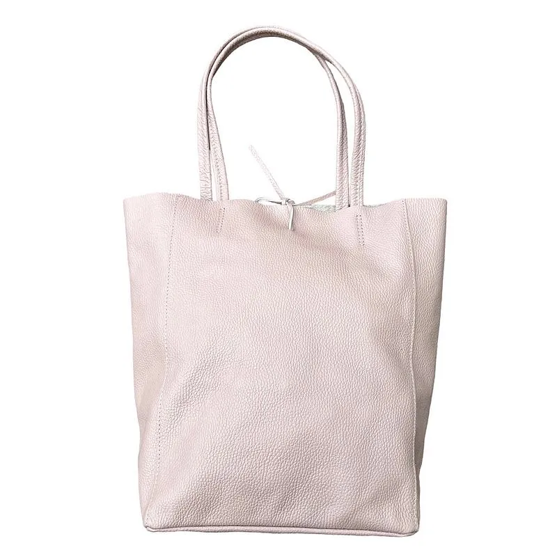 Italian Big Leather Tote in Smoke Rose