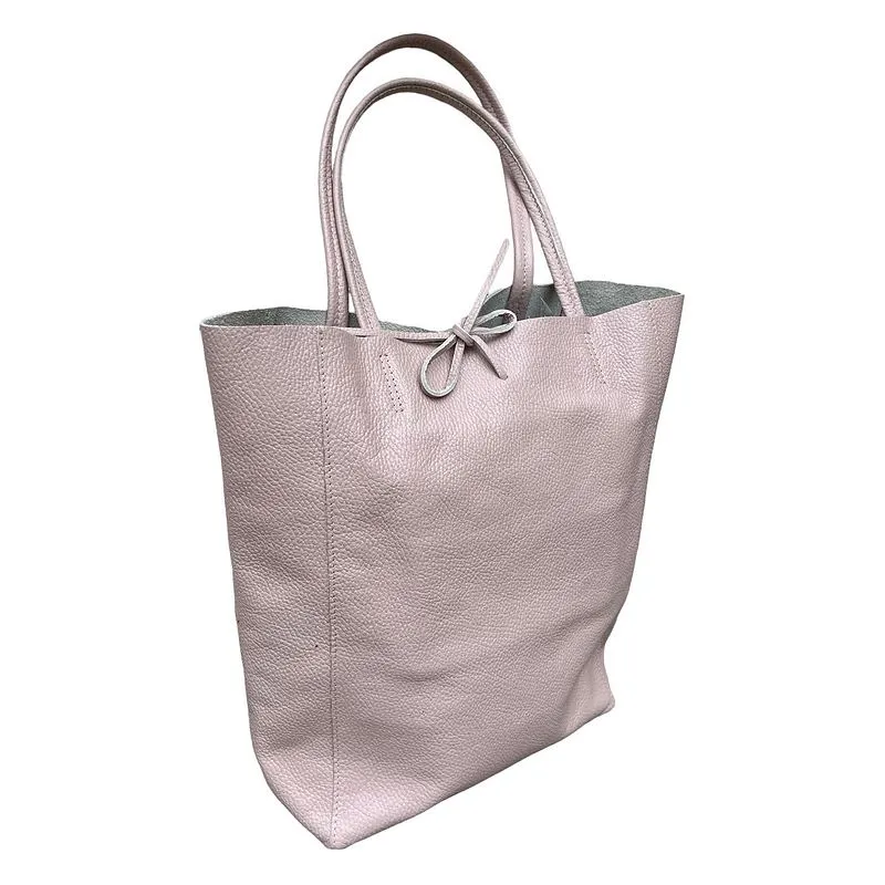 Italian Big Leather Tote in Smoke Rose