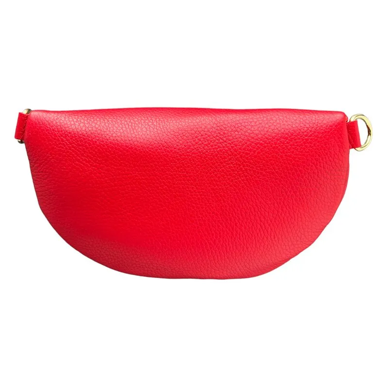 Italian Leather Crescent Bag in Berry Red