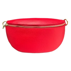 Italian Leather Crescent Bag in Berry Red