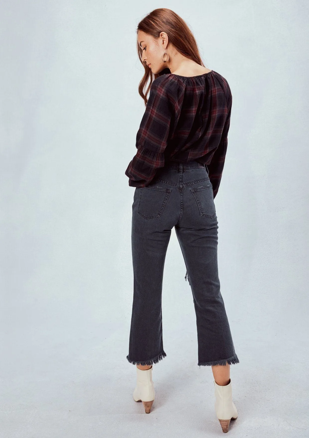 Jennifer Plaid Peasant Top